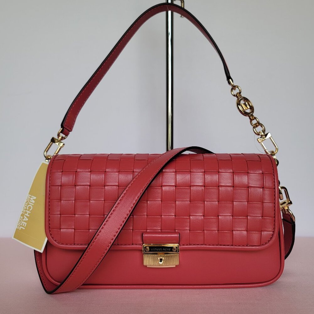 MICHAEL KORS Bradshaw Woven Smooth Leather Convertible Bag-⭐